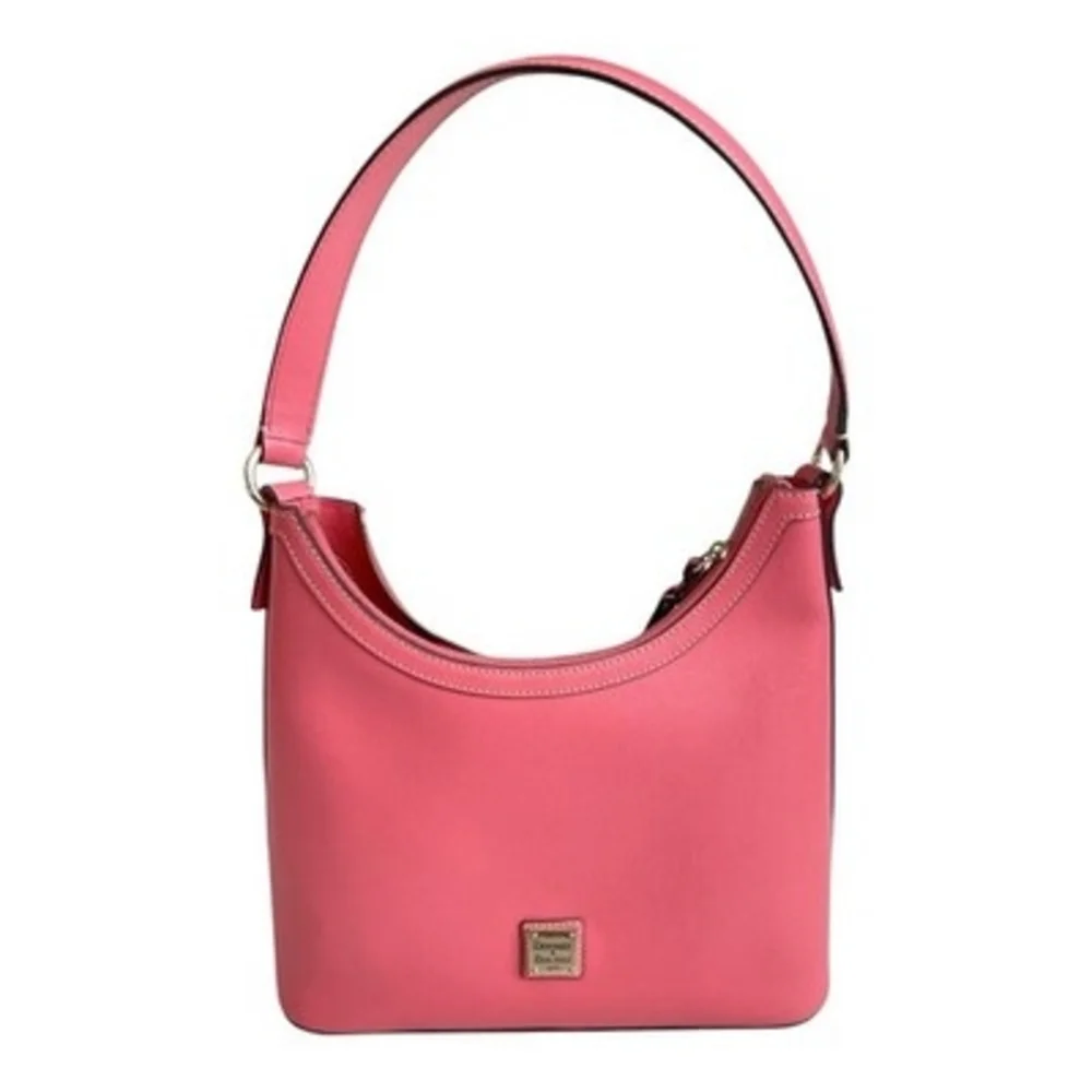 Dooney & Bourke Womens Pink Pebble Grain Leather Gold Logo Hobo Shoulder Bag
